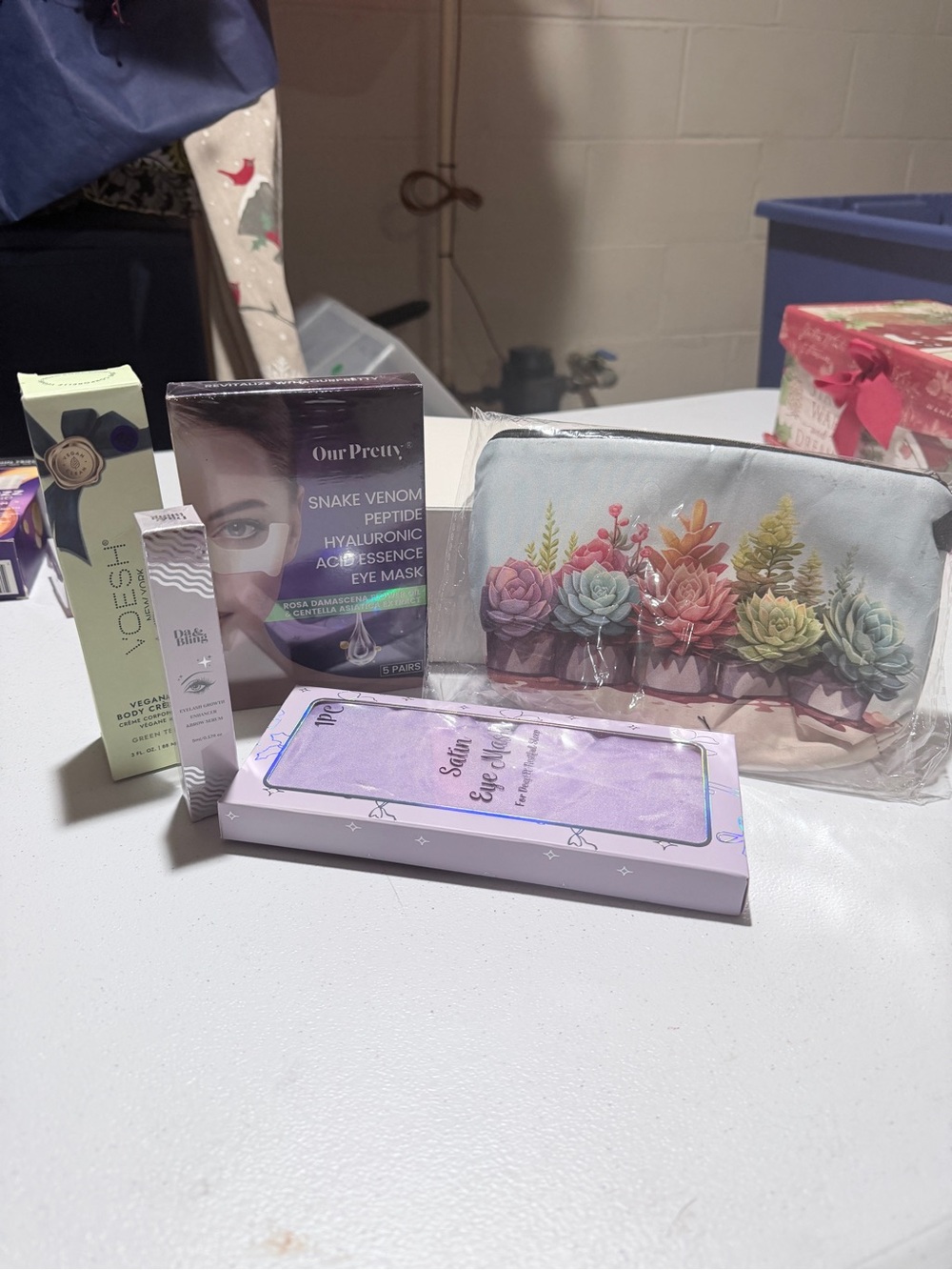 Pastel Succulent Makeup Bag with Matching Beauty Accessories